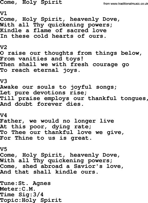 Come Holy Spirit Song Lyrics .